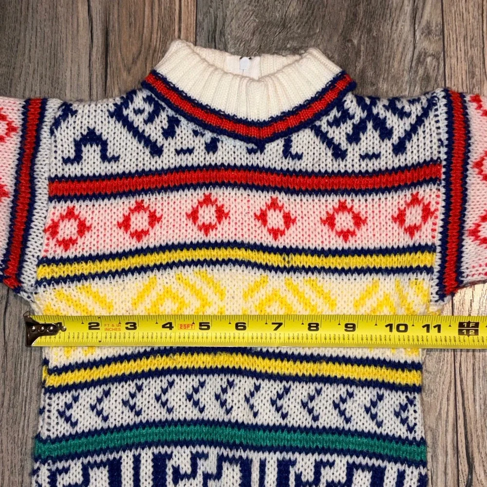 Vintage Toddler Fair Isle Geometric Knit Mock Neck Zip Back Sweater Multi-Color
